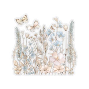 Pegatinas de acuarela de prados de flores silvestres, calcomanía troquelada transparente, para papelería, sobres, paquetes de regalo, computadoras portátiles, cuatro tamaños disponibles