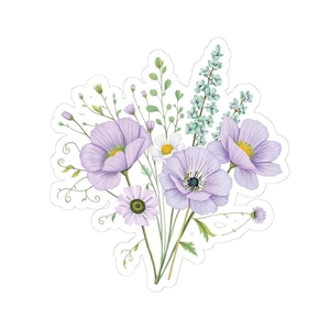 Pegatina de vinilo floral de lavanda para portátiles y fundas de teléfonos. Cuatro tamaños diferentes disponibles para elegir.