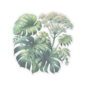 Adesivos de plantas Monstera, decalque transparente recortado, para cartões de papelaria, envelopes, embalagens de presente, quatro tamanhos disponíveis.