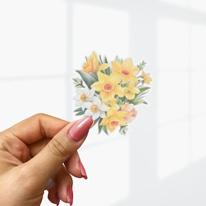 Adesivo de buquê de flores amarelas, decalque de vinil floral, quatro tamanhos para escolher.