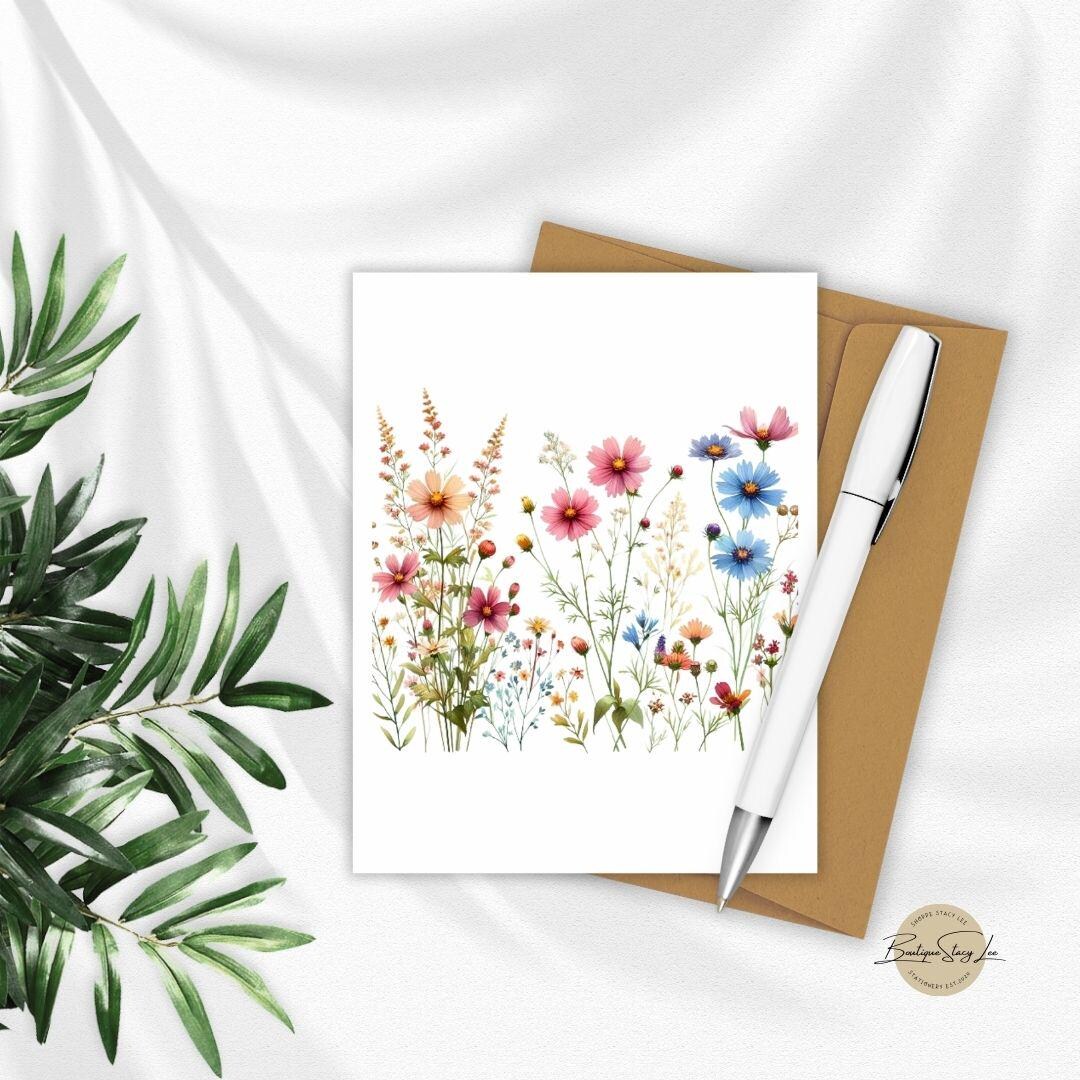 Watercolor Wildflower Flat Blank Note Cards With Envelopes, 12 Piece ...