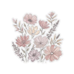 Adesivo transparente de buquê de flores boho, decalque com corte de beijo, quatro tamanhos para escolher.