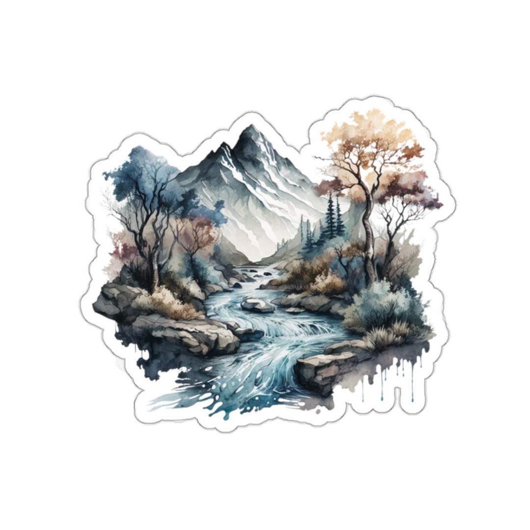 River Sticker Rounded Mountain River Stickers, Kiss Cut Mountain Decal, Four Sizes to Choose ...