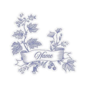 Pegatina floral azul personalizada, calcomanía de vinilo de flores, cuatro tamaños para elegir.