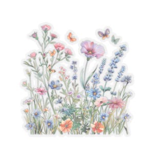 Adesivos de prado de flores silvestres, decalque transparente com corte de beijo de campo de flores, quatro tamanhos para escolher.