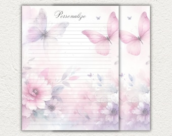 Butterfly Letter Writing stationery paper personalized 8 1/2 x 11 25 sheets journaling binder refill paper personal paper set gift for her.