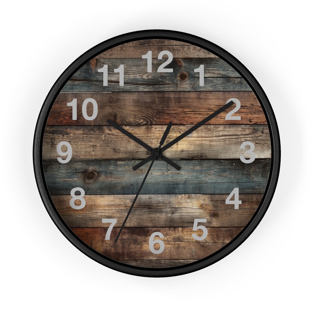 Rustic Background Wood Frame Wall Clock 10 Inch, Home Office Decor
