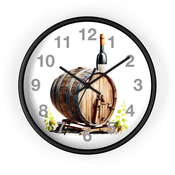 Bar wall clock Rustic Wood wine barrel background circle hanging Wall Clock 10 inch Home Office decor silent indoor clock for any room