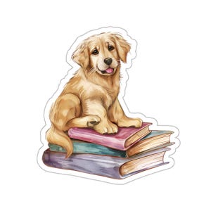 Adesivi a forma di cucciolo di Golden Retriever, decalcomanie fustellate, per biglietti di cancelleria, buste, confezioni regalo, disponibili in quattro misure.