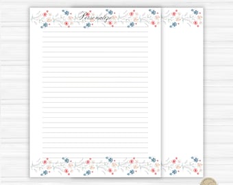 Personalized Lined Letter Writing Paper 81/2 x 11, Wildflower Loose Leaf Pen Pal Set
