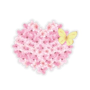 Vinylsticker met roze bloemenhart, transparante kiss-cut stickers, voor kaarten, pakketten, mokken, vier maten beschikbaar.