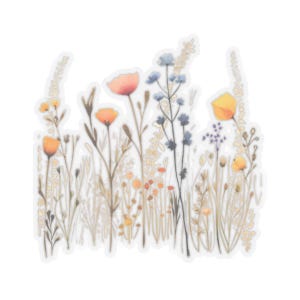 Sticker prairie de fleurs sauvages, sticker découpé. Pour les cartes de papeterie, les enveloppes, les emballages cadeaux, les albums de découpures, quatre tailles disponibles.