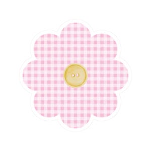 Rosa karierte Blumenaufkleber, Vinyl Kiss Cut, Für Briefpapierkarten, Umschläge, Geschenkpakete, Laptops, vier Größen erhältlich.