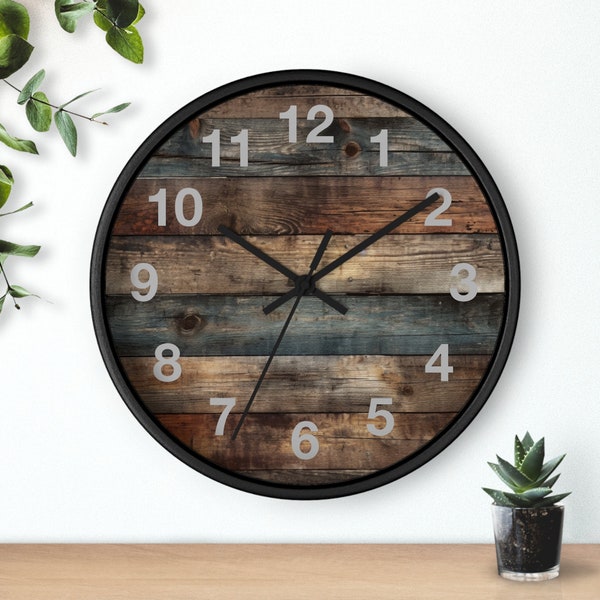 Rustic background Wood frame Wall Clock 10 inch, Home Office decor, silent indoor clock for any room,