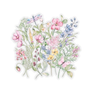 Autocollants prairie de fleurs sauvages, décalcomanie transparente champ de fleurs paysager paysager, quatre tailles au choix.