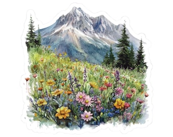Clear Mountain land sticker | watercolor wildflower landscape decal | for scrapbook and journal |