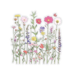 Transparante aquarel wilde bloemenstickers, kiss-cut, voor briefpapier, kaarten, enveloppen, cadeaupakketten, elektronica, vier maten beschikbaar.