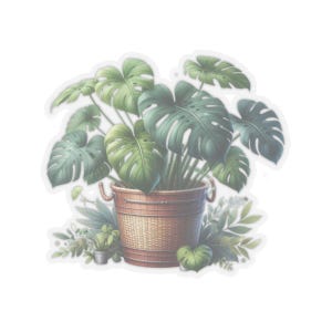Adesivos para plantas em vasos Monstera, decalque transparente com corte em formato de beijo, para cartões de papelaria, envelopes, embalagens de presente, quatro tamanhos disponíveis.
