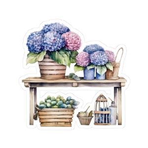 Pegatina de vinilo de hortensia, calcomanía para estante con flores troqueladas, cuatro tamaños para elegir.