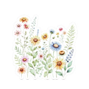 Wildflower-stickers, vinyl kiss-cut sticker, voor briefpapier, enveloppen, cadeaupakketten, laptops, vier maten beschikbaar.