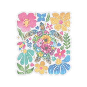 Adesivo de vinil transparente com flores botânicas, decalque recortado, quatro tamanhos para escolher.