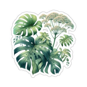 Adesivos de plantas Monstera, decalque recortado, para cartões de papelaria, envelopes, embalagens de presente, quatro tamanhos disponíveis.