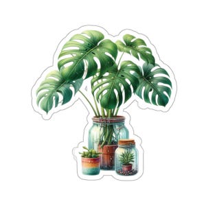 Adesivos para plantas em vasos Monstera, decalque recortado, para cartões de papelaria, envelopes, embalagens de presente, quatro tamanhos disponíveis.