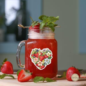 Adesivi a forma di cuore con fiori di fragola, trasparenti, con taglio a bacio, per biglietti di cancelleria, buste, confezioni regalo, dispositivi elettronici, disponibili in quattro misure.
