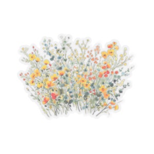 Sticker prairie de fleurs sauvages, sticker découpé. Pour les cartes de papeterie, les enveloppes, les emballages cadeaux, les albums de découpures, quatre tailles disponibles.