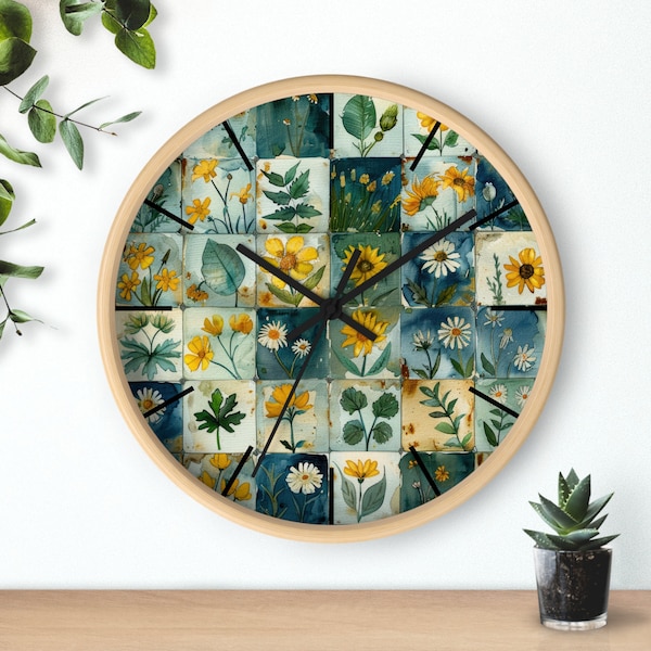 Horloge murale tournesol 25 cm pour patio intérieur, bar, bureau à domicile, horloge intérieure silencieuse, prête à accrocher, décoration intérieure