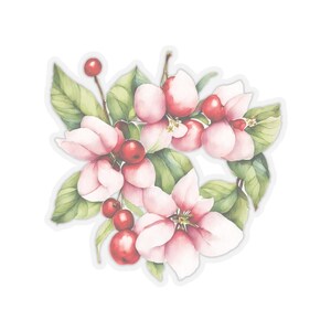 Cherry floral stickers transparent kiss cut sticker decal. Four sizes to choose from.
