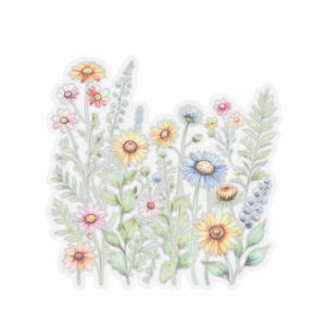 Wildflower-stickers, transparante kiss-cut sticker, voor briefpapier, enveloppen, cadeaupakketten, laptops, vier maten beschikbaar.