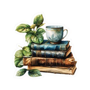 Pegatinas de libros florales, calcomanía troquelada de vinilo, para tarjetas, sobres, paquetes de regalo, productos electrónicos. Cuatro tamaños disponibles.