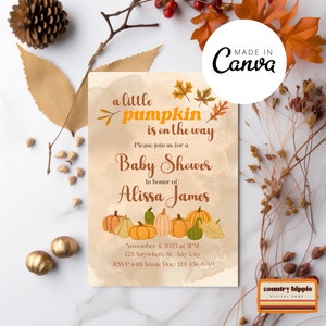 Fall Pumpkins Baby Shower Evite, Fall Baby Shower Electronic Invitation, Instant and Editable Download Canva Template Evite