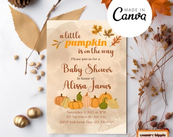 Fall Pumpkins Baby Shower Evite: Editable Canva Template (Digital Download)