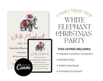 White Elephant Invitation Template: Editable Christmas Party Invite (Digital Download)