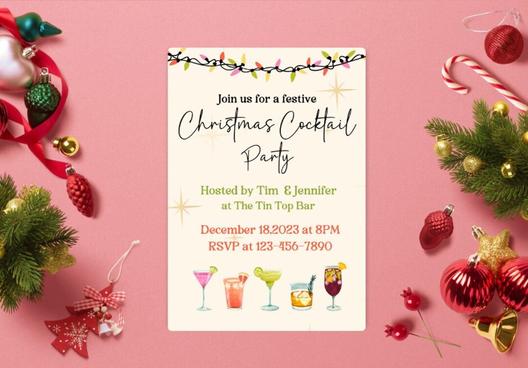 Plantilla de invitación a cóctel de Navidad, invitación a fiesta ...