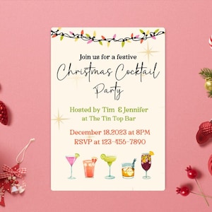Christmas Cocktail Party Invitation Template: Editable Canva Design