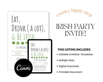 Invitación para fiesta del Día de San Patricio: Plantilla editable de Canva (Descarga digital)