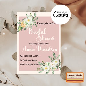 Bridal Shower Invitation Template, Minimalist Bridal Shower Invitation,Editable and Downloadable Canva Invitation Template,Digital Invite