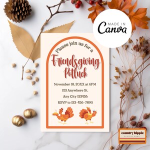 Friendsgiving Invitation Template,Thanksgiving  Potluck Invitation,Thanksgiving Dinner Party Invite,Editable and Downloadable Canva Template