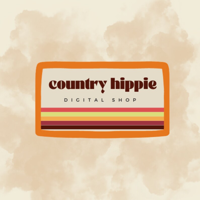Puede incluir: Logotipo rectangular naranja y marr&oacute;n con el texto "country hippie" en letras marrones y "DIGITAL SHOP" en letras blancas.
