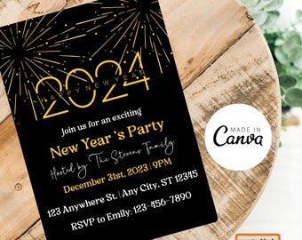 Plantilla de invitación para fiesta de Nochevieja: editable en Canva Evite (descarga digital)