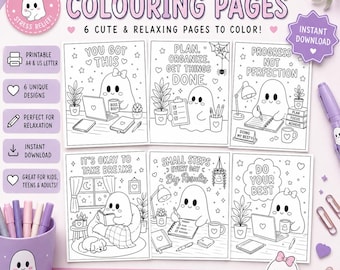 Ghost Office Coloring Pages | Cute Coloring Book | Printable Coloring Pages | Halloween Coloring Pages | Kawaii Coloring Sheets