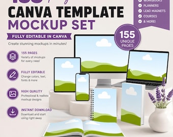 155-seitiges Canva-Vorlagen-Mockup-Set | Bearbeitbare Canva-Mockups, Lead-Magnete & digitale Produkte