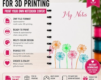 My Notes A5 Notebook Cover 3MF File | Dandelion 3D Printable Cover | Digital Download | Multi Color 3D Print File | Disc Bound Notebook