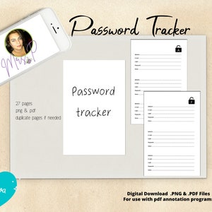 Password Tracker -Digital or Printable