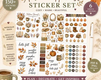 Cozy Autumn Harvest Stickers | Printable Fall Stickers | Digital Planner Stickers | Watercolor Autumn Stickers  | PNG | Cricut