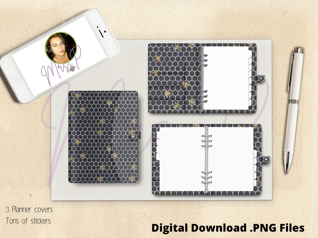 Black Beehive With Gold Bees Digital or Printable Planner Covers With ...