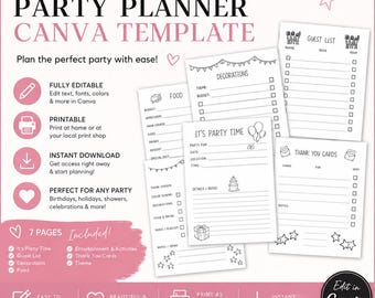 Editable Party Planner Canva Template | Printable Party Planning Binder | Event Planner Organizer | Party Checklist | Instant Download
